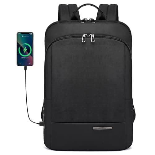 Image of POWER KING Laptop Backpack, Men & Women Business Travel Computer Bag with USB Charging Port, Rucksack for College, Fits for 15.6'' Laptop, Water Resistant & Lightweight, Black (Black, 13L)
