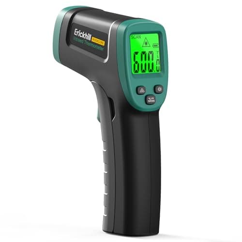 Image of ERICKHILL Infrared Thermometer -50℃~600℃ Adjustable Emissivity Non-Contact Laser Thermometer Gun LCD Backlit Digital Display -Compact Size for Vehicle Repair/Cooking/BBQ/Freezer/Food, Dark Gree