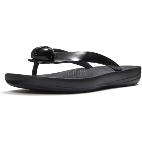 Image of Fitflop Iqushion Glossy Button Women's Black Flip Flops - UK 6