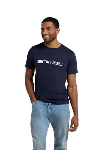 Image of Animal Classico Mens Cotton T-Shirt - Stylish, Lightweight & Breathable Tee in Soft - for Spring Summer Beach, Holiday & Travel Navy 2XL
