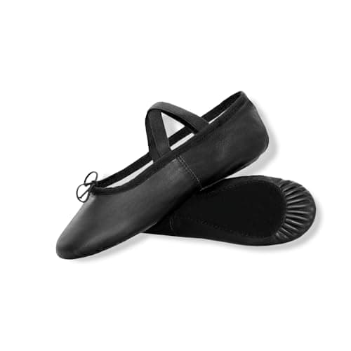 Image of Ballet Dance Shoes - Full Flat Leather Sole Dancing Shoe Yoga Gymnastic Slippers for Girls - Kids Women & Adults Black