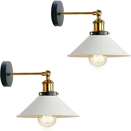 Image of LEDSone Vintage 180 Degree Adjustable E27 Swing Arm Wall Lamp Fixtures Wall Sconces Industrial Metal Indoor Wall Mounted Sconce for Bedroom Galleries Living Room Hallway Kitchen (White 2 Pack)