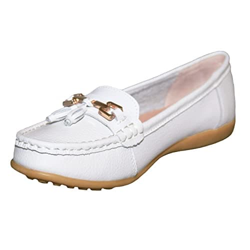 Image of Boulevard Womens/Ladies Action Leather Tassle Loafers (4 UK) (White)