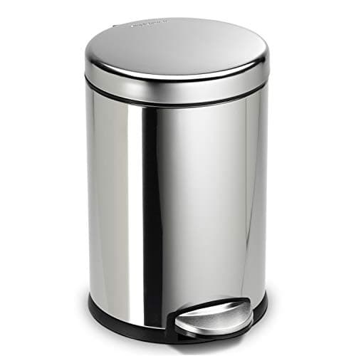 Image of simplehuman CW1851CB 4.5L Round Pedal Bin, Small Bin for Bathroom Bedroom Office, Strong Steel Pedal, Silent Soft Close Lid, Inner Bucket, Non-Skid Base, Fingerprint-Proof, Polished Stainless Steel