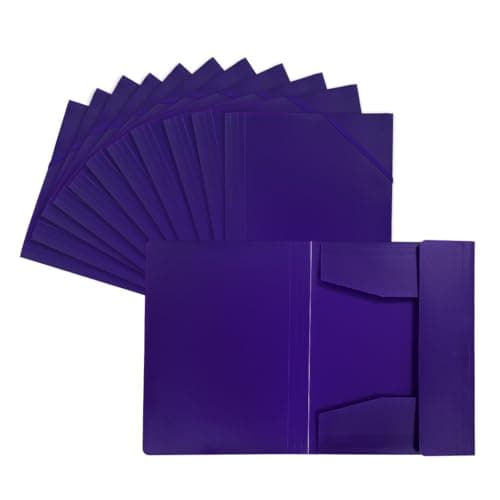 Image of Pack of 12 A4 Purple 3 Flap Folders with Elasticated Closure by Janrax