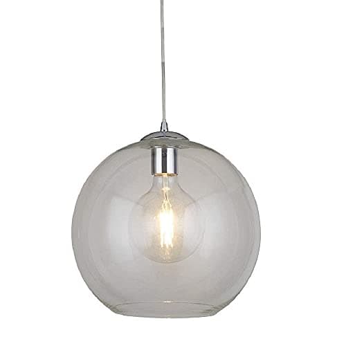 Image of Britalia Polished Chrome & Clear Glass Dome Shade Vintage Pendant Ceiling Light | 25cm Diameter | 1 x E27 ES Lamp Bulb Required (Not Included) | Retro Design