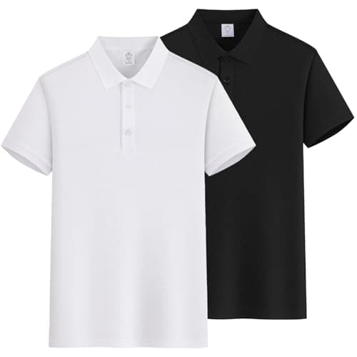 Image of LXEASYGO 2 Pack Polo Shirt for Men Adult Quick Dry Work Men's Polo Shirts Short Sleeve Golf Casual Tops (UK, Alpha, XXL, Regular, Regular, Black+White)