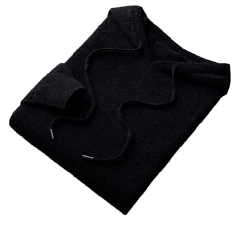 Image of Mens Seamless Hoodie 100% Merino Wool Knitted Sweatshirt Solid Long Sleeve Knitted Casual Pullover Black M