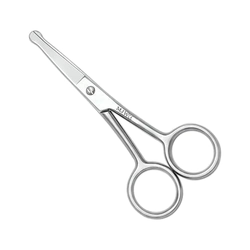 Image of MJW Nose & Ear Hair Scissors – Stainless Steel Rounded Tip Facial Hair Cutting Shears for Moustaches, Eyebrow and Beard – Grooming Scissors for Men and Women