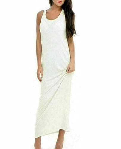 Image of Womens Ladies Sleeveless Long Vest Jersey Racer Back Stretch Bodycon Maxi Dress (M/L (12-14), Cream)