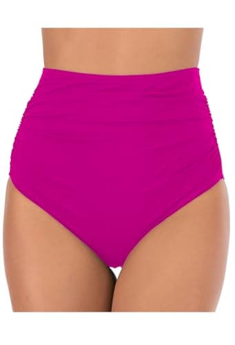Image of Lovache Women's High Waisted Bikini Bottoms Solid Ruched Tummy Control Swim Briefs Rose