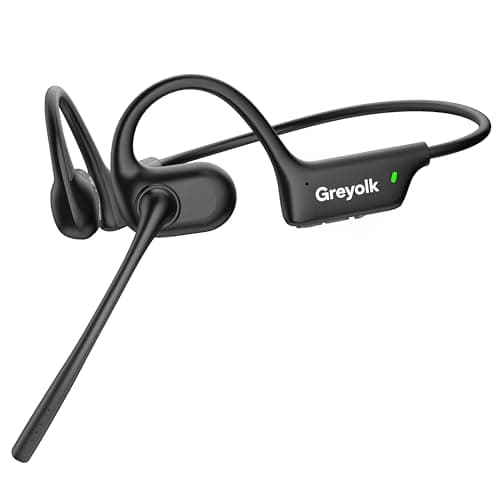 Image of GREYOLK Bluetooth Headset with Microphone, Open Ear Headphones w/Noise Cancelling Mic for Phone PC Computer Laptop, Lightweight & Comfortable Wireless Headset for Office Driving Working Home