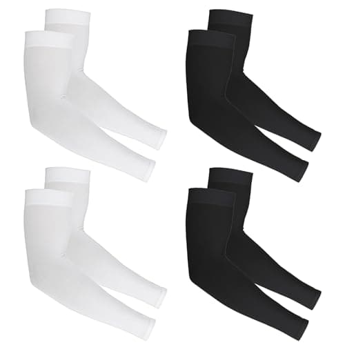 Image of 4 Pairs Arm Sleeves, Sports Compression Arm Sleeve Cooling UV Sun Protection Sleeves for Running Fishing Cycling Hiking Golf Basketball Football Tattoo Cover Up Sleeve for Men Women (Black White)