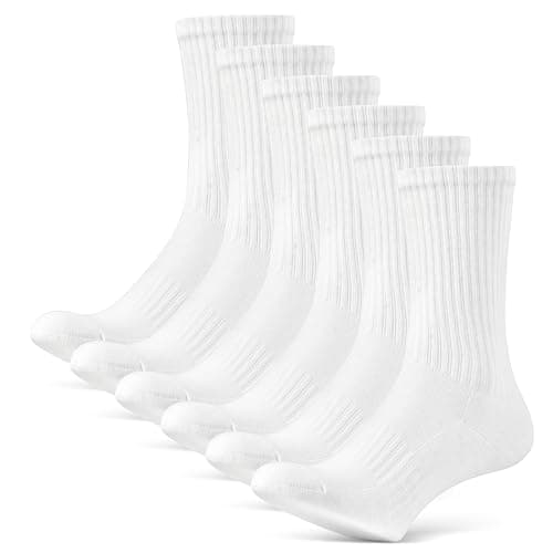 Image of FR FABRIZA COMFORT LEGACY Sports Socks - Comfortable Unisex White Crew Socks for Everyday Wear, Walking, Hiking, and Training (6-Pack)