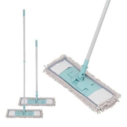 Image of Anika 66109 Extendable Flat Mop with Reusable and Washable Chenille Microfiber Head / Wet and Dry Floor Cleaning for House, Kitchen, Wood Floor, Laminate, Tiles