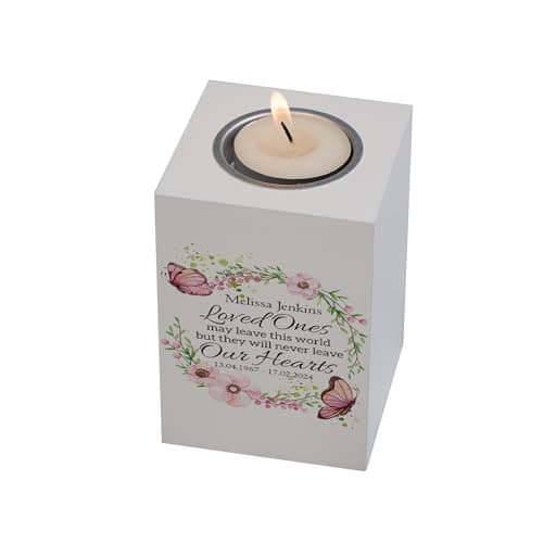 Image of Personalised Remembrance Memorial Tea Light Candle Holder With Butterfly