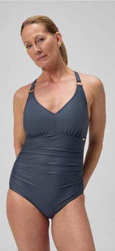 Image of Speedo Women's Shaping V Neck One Piece Swimsuit | Shapewear | Beach and Holiday Swimwear, Grey Lead/Black, 34