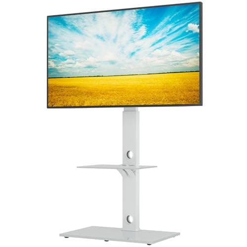 Image of BONTEC Floor TV Stand for 30-70 inch TVs, Swivel Height Adjustable, 40 kg Load, Max VESA 600x400, Freestanding No Drilling, Tempered Glass Shelves, Cable Management, Quick Install Easy Assembly