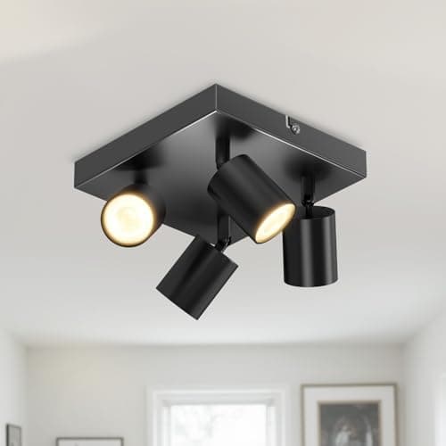 Image of LVWIT Kitchen Lights Ceiling,GU10 Light Fitting,Adjustable 4 Way Ceiling Spotlight Fitting,LED Black Ceiling Light,Square Ceiling Spotlight,Ceiling Light Fitting Bracket (Bulb Not Included)