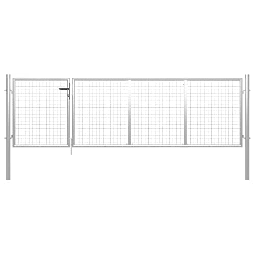 Image of vidaXL Silver Garden Gate - Steel Construction, Rust and Cor-Resistant, Comes with Lock and 3 Keys - 350x100 cm Perfect for Garden and Patio