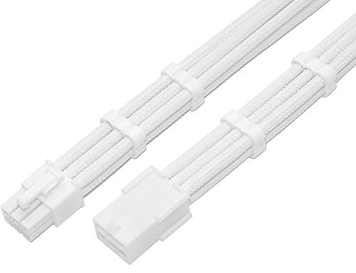 Image of Shakmods 6 Pin PCIE GPU Graphics Card Sleeved Extension Cable 30cm + 2 Cable Combs (Full White)
