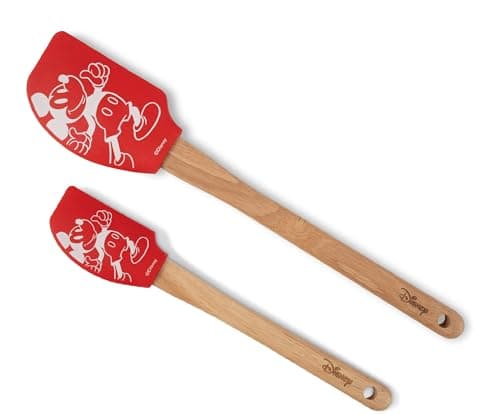 Image of Prestige Disney Spatula Set of 2: Red Mickey Mouse Silicone Spatula Set with Wooden Handles