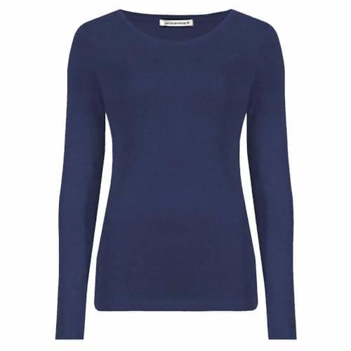 Image of Shop Nova® Women Ladies Long Sleeve Round Neck Plain Top Stretchy Casual T Shirts Basic Slim fit Tee Tops UK Size 8-26 (Navy, 12)