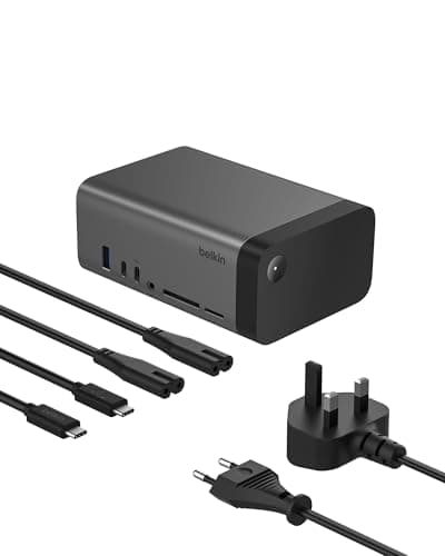 Image of Belkin USB-C Hub, 11-in-1 Pro GaN Dock 150W, Multi-Port Docking Station w/USB-C, USB-A, Ethernet, SD, MicroSD, 3.5mm Port, 4K HDMI Ports for Triple Monitor Display - Compatible w/MacBook Pro & More