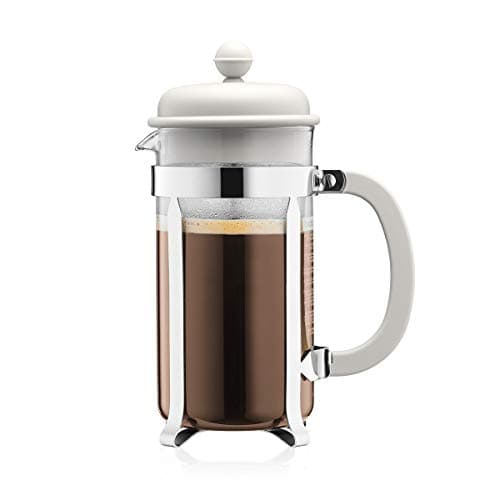 Image of Bodum French Press Caffettiera White - 1L / 8 Cup Coffee Maker - Durable Glass & Stainless Steel Filter - BPA-Free Dishwasher Safe Percolator - Cafetiere Made in Portugal