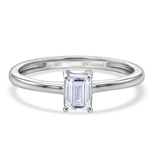 Image of TJC LUXURIANT 0.5Ct Lab Grown Diamond Ring for Women, Emerald Solitaire Engagement & Wedding Ring 925 Sterling Silver Rhodium Plated (White Gold Look), SI GH Ring Size S