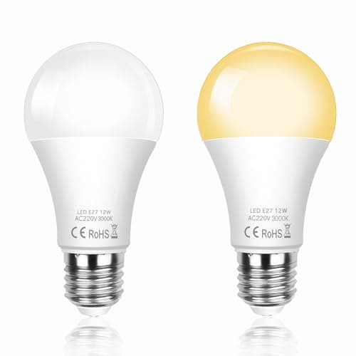 Image of SCNNC LED Dusk Till Dawn Sensor Light Bulb ES E27 A60 12W, Automatic ON/Off, Warm White 3000K Light Sensitive Bulbs Outside, E27 Dusk to Dawn LED Light Bulb for Porch Hallway Patio, 2 Pieces