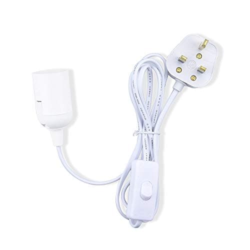 Image of Bonlux E27 plug in Pendant Light Cord Durable Hanging Lamp White Fitting Kit, 1.8 m Gold Fabric Cable Wire with On-off Switch UK Plug, Extension Lamp Holder Lantern Light Ceiling Lighting Fitting