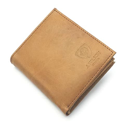 Image of J. Wilson London RFID Blocking Protection Genuine Leather Mens Wallet with Zip Coin Pocket Gift Boxed (Distressed Tan)
