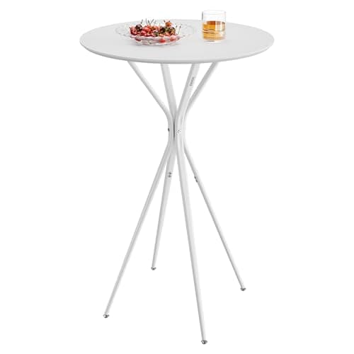Image of VASAGLE Bar Table, Round Cocktail Table, High Pub Table, 60 x 60 x 105 cm, Metal Frame, Kitchen, Home Bar, Living Room, Modern Style, Cloud White and Matte White LBT024W01