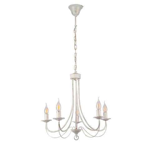 Image of TEKLED Gold Brushed White Rice Metal Arm Candle Ceiling Chandelier Light | E14 Fitting | Modern Minimalist Design | for Living Rooms Dining Halls Hallways Foyers | 5 Candle (Bulb not Included)