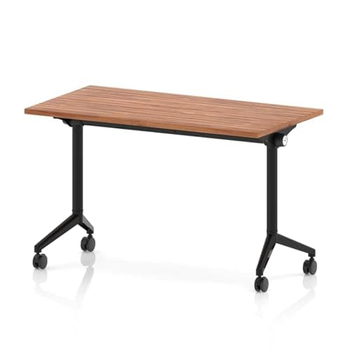 Image of Mr Office Impulse Plus, Slimline Flip Top Rectangular Table, Black legs - 600mm deep, Walnut
