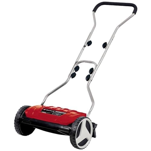 Image of Einhell GE-HM 38 S Handheld Lawnmower (38 cm Cutting Width, 4-Level Cutting Height Adjustment, without Drive, for up to 250 m², 5 Cutting Blades Made Steel), Black/Red