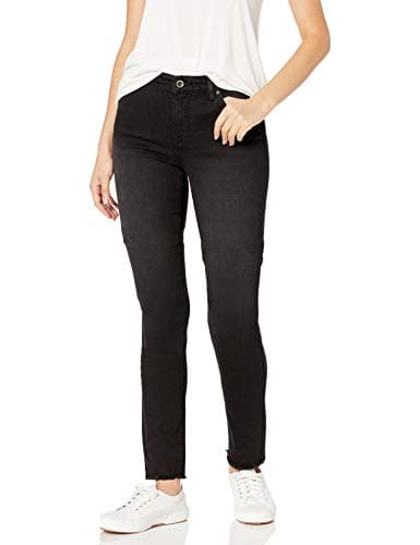 Image of Armani Exchange Women's Classic Five Pocket Skinny Fit Jeans with Frayed Hems Black
