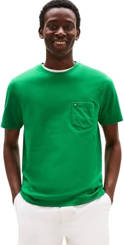 Image of Tommy Hilfiger Men’s Short Sleeve Essential T-Shirt with Chest Pocket, Green (Olympic Green), L
