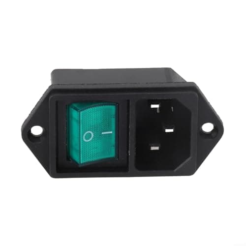 Image of IEC 60320 C14 Receptacle, 10A 250V Illuminated AC Power Socket with Replaceable Switch and Green Indicator Light, 3-Pin Electrical Outlet for Low-Light Environments