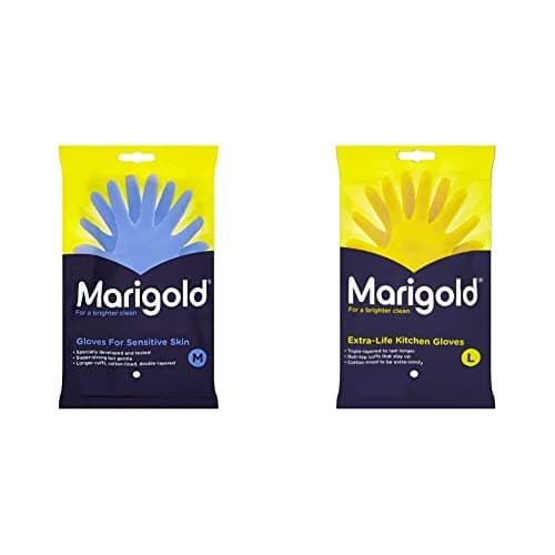 Image of Marigold Sensitive Skin Kitchen Gloves, Medium & Large, Unisex, Extra Life, Yellow