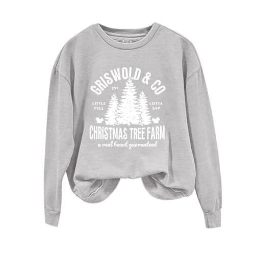Image of HUIFUAO Christmas Sweatshirt for Women Santa Sweatshirt Women Women Christmas Trees Sweatshirt Long Sleeve Pullover Womens Christmas Tops (Grey, XXXXXL)
