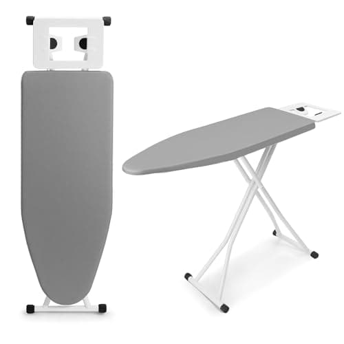 Image of CROWNSHOP Ironing Boards 110X38X64-77CM 6 Adjustable Heights Non-Slip Rubber Feet Cotton Cover with Iron Rest TopIron Board Universal Extra Wide Lightweight Iron Board Rack (Gray)