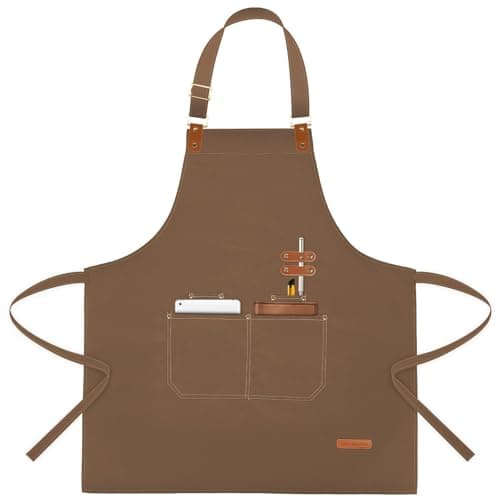 Image of APRONPANDA Aprons for Men Women with Pockets, Waterproof Adjustable Chef Apron for Cooking, Baking, Gardening, BBQ, Craft Working, Painting (Brown)