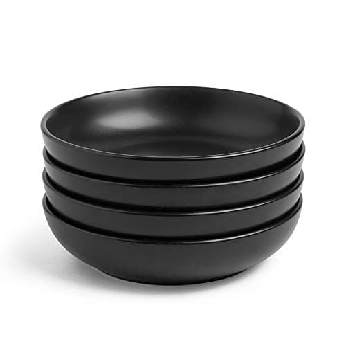 Image of VonShef Bowl Set for 4, 22cm Diameter Stoneware Bowls with Matte Black Finish, Dishwasher & Microwave Safe Tableware, Ideal for Pasta, Noodles or Cereal