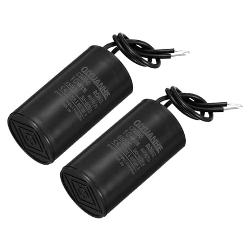 Image of sourcing map 2 Pcs CBB60 Run Capacitor 10uF 450V AC 2 Wires 50/60Hz Cylinder Motor Running Capacitor 34x60mm for Air Compressor Water Pump, Black