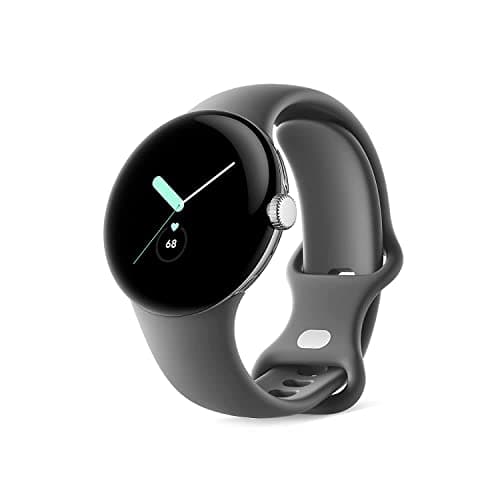 Image of Google Pixel Watch – Android smartwatch with activity tracking – Heart rate tracking watch – Polished Silver Stainless Steel case with Charcoal Active band, LTE (Renewed)