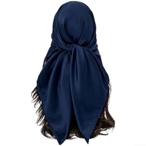 Image of For Women's Square Scarf Made of Satin Fabric Designed for Head Wrap Flight Attendant Role or Everyday Neck Accessory Use (2#navy Blue)