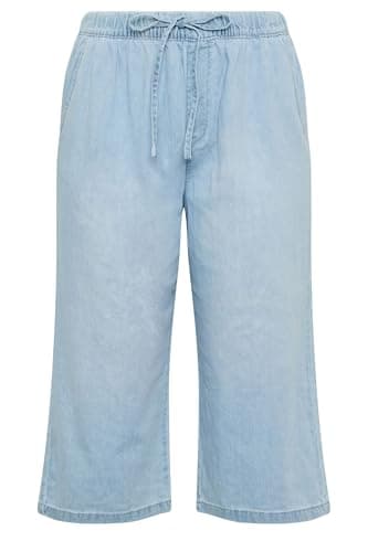 Image of Yours Curve Blue Cropped Wide Leg Jeans - Women's - Plus Size Curve