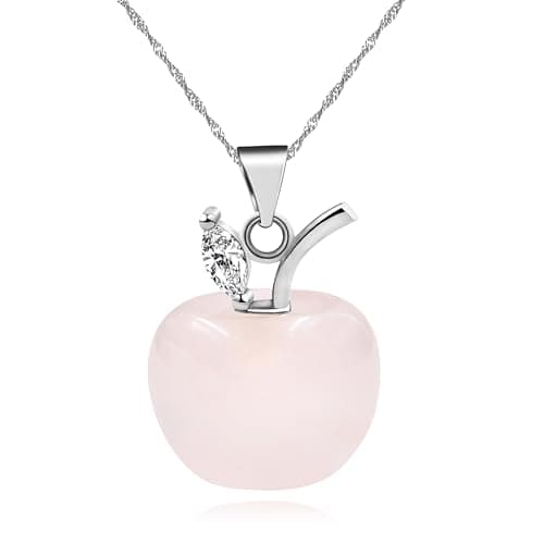 Image of JunyiDIY Apple Pendant Necklace for Women | Pink Rose Quartz Hypoallergenic Elegant Jewelry for Wives Christmas Birthday Gift YA4030